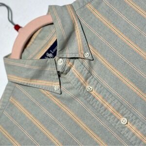 Ralph Lauren Men's Size 16 Striped Oxford Blue Gray & Peach Shirt